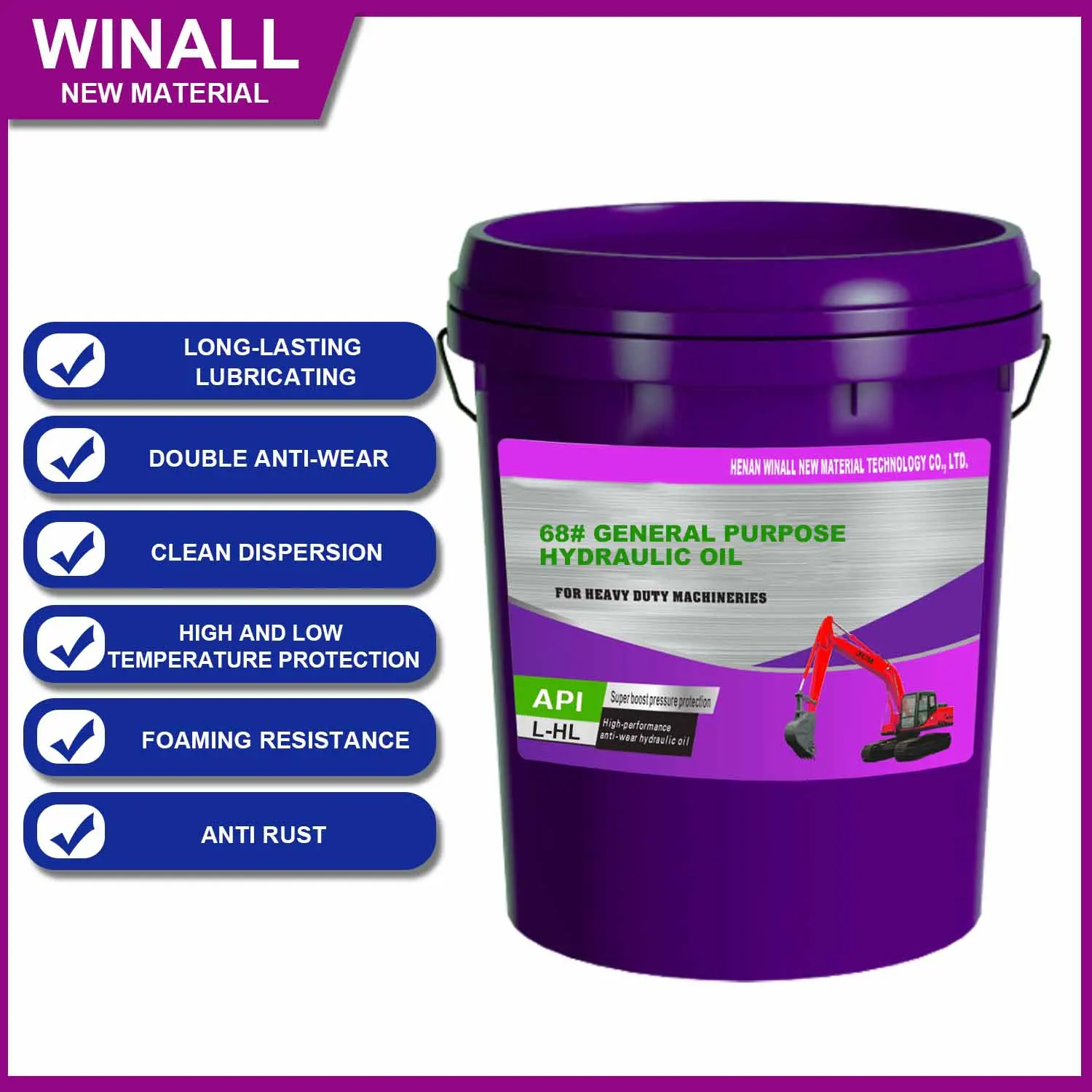 Winall-aceite hidráulico, 208 L, 50 galones, calidad 68