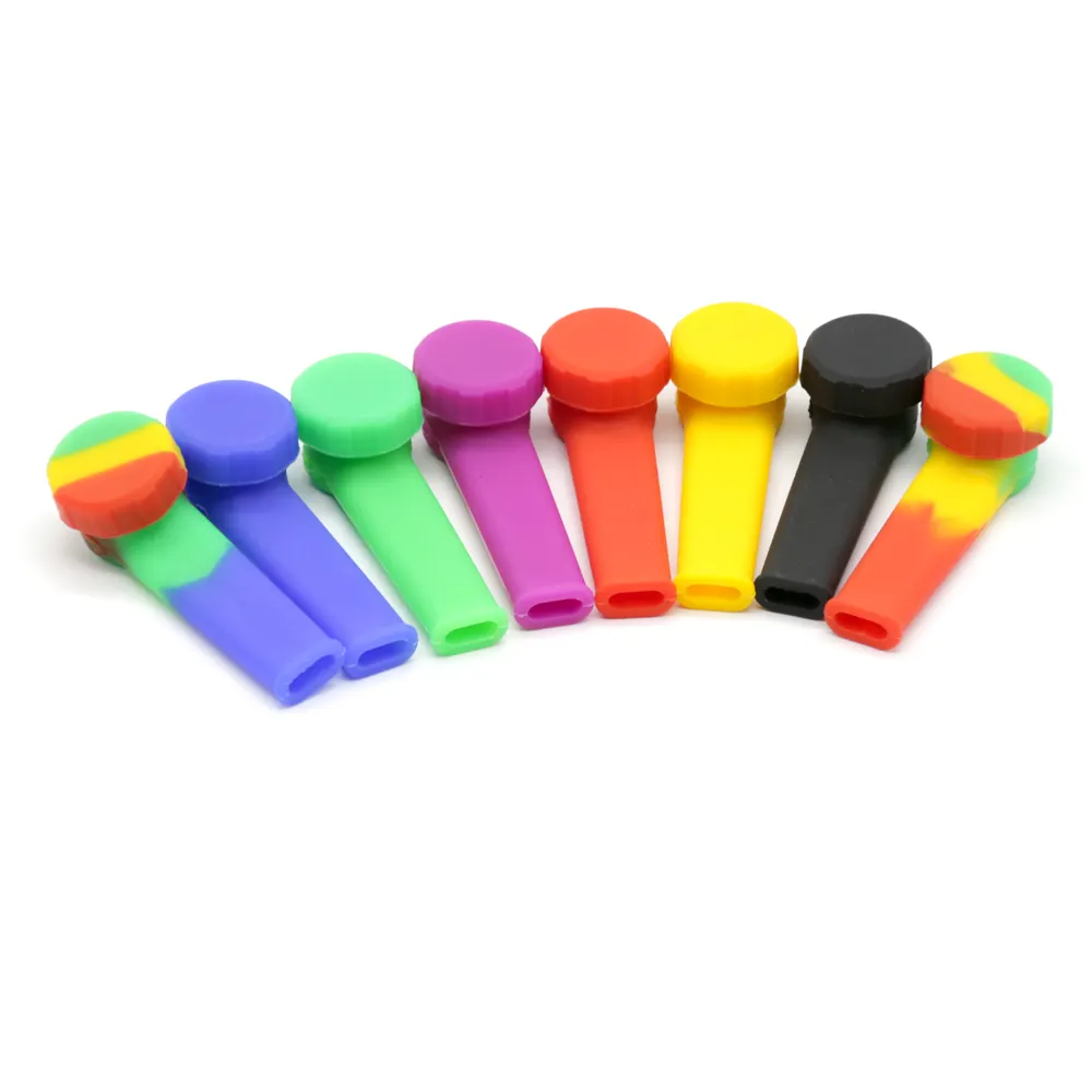 Wholesale classic solid color mini trumpet safety silicone pipe 89 mm multi color water pipes glass smoking glass crack pipe