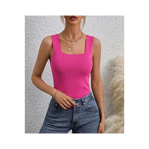 Top corto de punto con tirantes gruesos color fucsia para mujer, lycra completa, talla estándar SMLXL, longitud 60 cm - Product Image 4