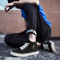 Chaussures montantes en tissu à lacets, décontractées, respirantes et antidérapantes, avec semelle épaisse et résistante à l'usure, entièrement noires, style basique pour skateboard