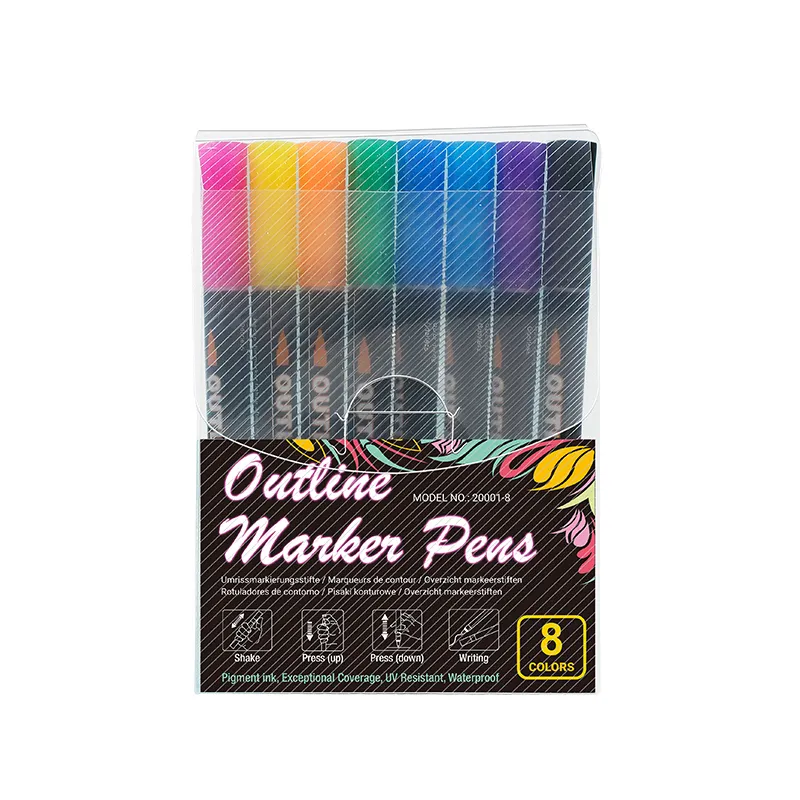 12-farben-silberner Outline-Kunstmarker Stift Scrapbook Poster Karten Malerei Zeichnen Graffiti Glitzer Highlighter