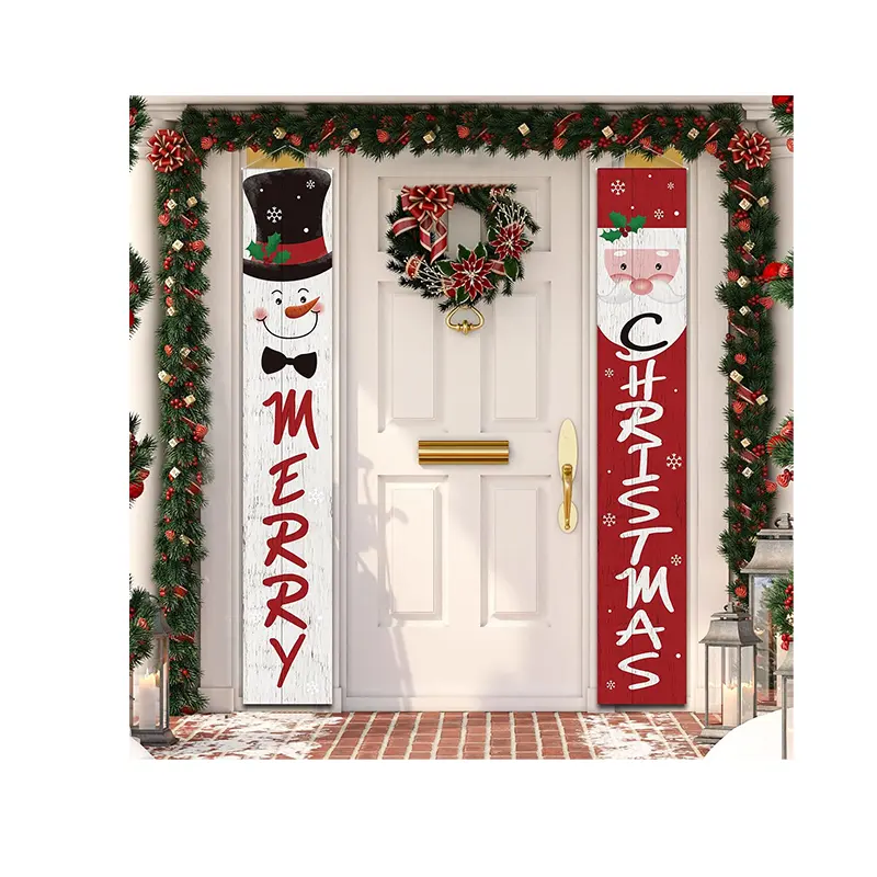 Decorações Feliz Natal Santa Snowman Porch Banner Xmas Hanging Banners Sign Natal Door Banner