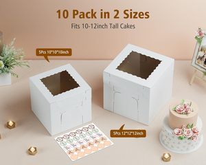 Scatola per dolci alta con finestra, scatole da Dessert per panetteria spesse, trasportino <span class=keywords><strong>in</strong></span> <span class=keywords><strong>cartone</strong></span> usa e getta per torte a strati, compleanno, matrimonio, festa - Product Image 4