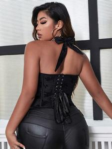 Top Corsé Negro con Estampado de Rosas Oscuras para Mujer, Prenda Exterior Ajustada, Cinturilla Reductora, Top Moldeador para Mujer - Product Image 4