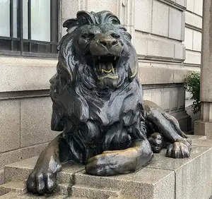 Nuevo diseño animal de bronce fuerte seguridad personalizada gran escultura de León cuadrada al aire libre