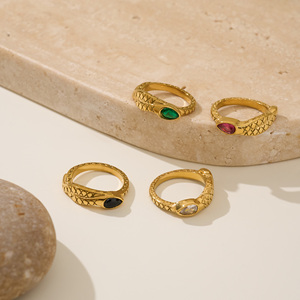 <span class=keywords><strong>Anello</strong></span> MYNECK alla Moda in Acciaio Inossidabile Placcato <span class=keywords><strong>Oro</strong></span> 18k, Antiossidante, Stile Hip-Hop con Gemma a Forma di <span class=keywords><strong>Serpente</strong></span>, Autunno 2026 - Product Image 1
