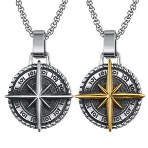 Collier boussole viking en acier inoxydable pour homme, collier vintage étoile du nord, bijoux de pirate ronds - Product Image 1
