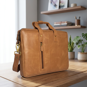 Maletín para Portátil de Cuero Genuino Marrón BS INTERNATIONAL, Duradero, Portátil, para Uso Diario, Impermeable, para Hombres y Mujeres, con Correa para el Hombro - Product Image 1