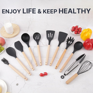 ขายส่งอุปกรณ์ครัวซิลิโคนยี่ห้อ Conina แบบไม่ติดกระทะ ทนความร้อน ด้ามไม้ 11-12 ชิ้น รับผลิตแบรนด์ส่วนตัว - Product Image 3