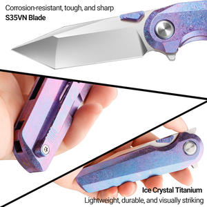 Cuchillo Plegable de Acero S35VN con Mango de Aleación de Titanio Anodizado Efecto Cristal de Hielo, Bloqueo Liner Lock, para Camping, Caza, Bricolaje y Uso <span class=keywords><strong>Exterior</strong></span> - Product Image 5