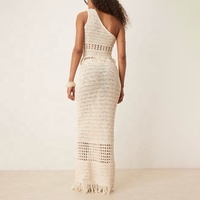 Ensemble Femme 2025 en Tricot Crochet, Haut sans Manches & Jupe Longue, Vêtements de Plage Creux, Tenue d'Été Deux Pièces