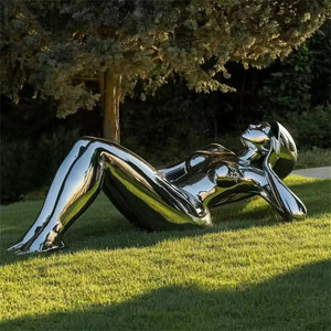 Estatua de <span class=keywords><strong>mujer</strong></span> reclinable de acero inoxidable decorativa para exteriores, escultura de figura de Metal chapada, pintura de Halloween a la venta - Product Image 2