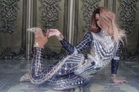 Combinaison de danse élégante avec strass scintillants pour femmes, tenue à manches longues en Spandex, pour discothèque, Bar, chanteur, spectacle de scène, costume de fête