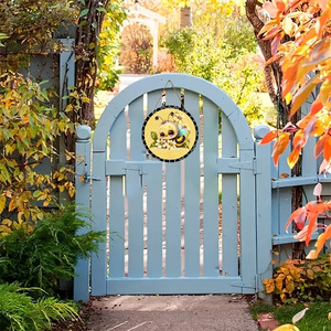 Cartelli decorativi in legno rotondi con Design Art Deco piccola ape per porta d'ingresso in giardino estate Wind Hanging insegne - Product Image 2