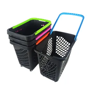 XGMT Wholesale Custom Cheap Shopping Supermarket Plastic Basket Trolley with Handle