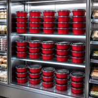 Boîte de conservation alimentaire ronde en plastique rouge et noir Premium 1000-150, sans BPA, bac de préparation de repas jetable