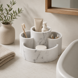 Organizador de Baño Circular con Múltiples Compartimentos, Aspecto de Mármol Blanco, Resina de Arena para Almacenamiento en Baño o Lavabo - Product Image 2