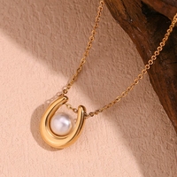 Collier avec pendentif en imitation perle en acier inoxydable 316L plaqué or 18K Bijoux de chaîne à maillons impressionnants pour cadeau