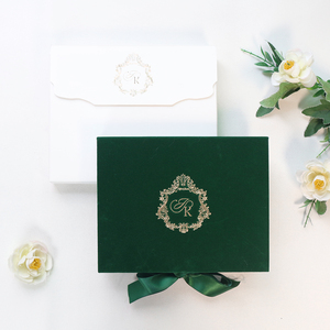 Boîte <span class=keywords><strong>d</strong></span>'invitation de mariage personnalisée en velours avec motif aquarelle, ensemble <span class=keywords><strong>d</strong></span>'invitations de luxe en acrylique vert émeraude avec <span class=keywords><strong>carte</strong></span> RSVP et sceau de cire - Product Image 3