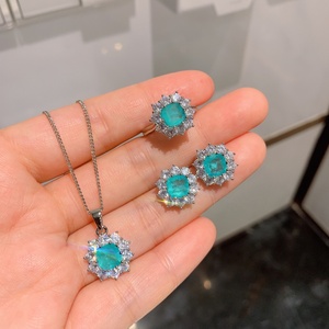 Hot Selling Eco-friendly Classic <b>Earrings</b> and Pendant <b>Set</b> Blue Copper Cubic Zirconia Non Tarnish Jewelry <b>Set</b> for Everyday Wear - Product Image 1