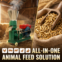 Machine à granulés d'aliments pour animaux de ferme/élevage à moteur diesel haute productivité, compatible soja, capacité 200 kg/h, garantie 1 an