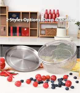 304 Stainless Steel 3-Piece Colander Set Deep/Shallow Strainer Baskets Collection <b>Plate</b> Double <b>Ring</b> Handles Cover Tray Food - Product Image 3