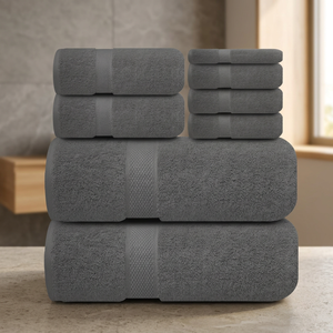 Juego de Toallas de Baño de Tela de Rizo de Algodón Orgánico Gris Carbón de Color Sólido, Gruesas y Suaves, Tejidas, para el Hogar y el Baño, Venta al Por Mayor Premium - Product Image 1