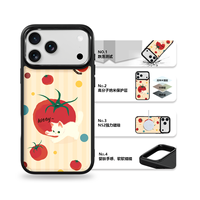 Coque de téléphone AG Feeling Black Edge avec motif chat et tomate doré pour iPhone 17, 17 Pro Max, 16 Pro, 15, 15 Pro Max, 15 Pro, 14 Pro Max – Coque magnétique