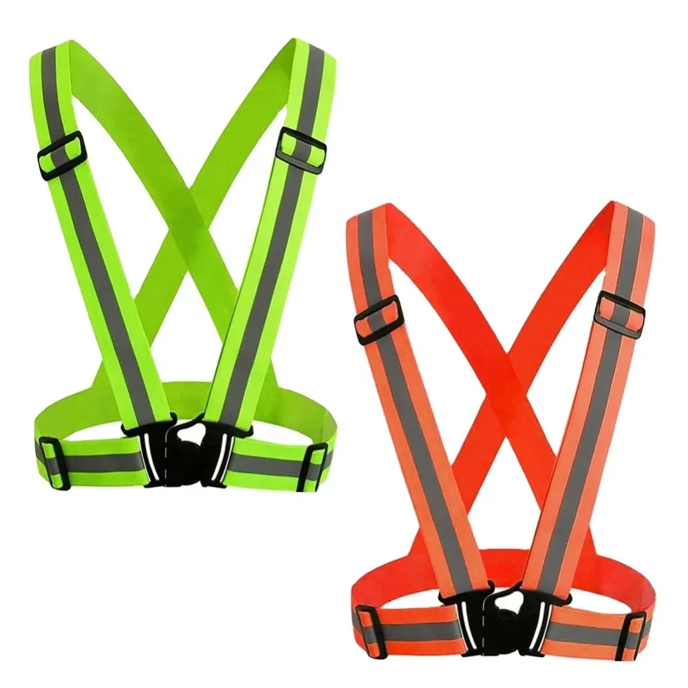 High Visibility Lime Reflective Elastic Safety Belt Harness Vest for running