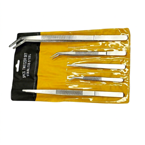 Ensemble de 5 pinces professionnelles en acier inoxydable à pointe fine, outils de précision pour la fabrication et la réparation de bijoux, dans une pochette de protection | GS1552A - Product Image 1