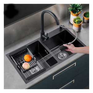 Bồn rửa nhà sản xuất fregadero SUS304 thêm sâu lưu vực Nano Bát đôI undermount handmade thép không gỉ màu đen Bồn Rửa Nhà Bếp - Product Image 5