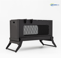 Brasero rectangulaire robuste en acier noir avec fentes pour brochettes et panneaux latéraux en treillis pour jardin