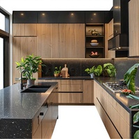 Meubles de cuisine contemporains : Armoires de cuisine modernes sans poignées, finition brillante, portes plates, faciles à nettoyer, avec évier intégré