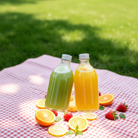 Bouteille en verre ronde personnalisée OEM en gros, économique, pour boissons, 200 ml, 8 oz, 10 oz, 350 ml, 500 ml, 16 oz avec bouchon à vis pour jus