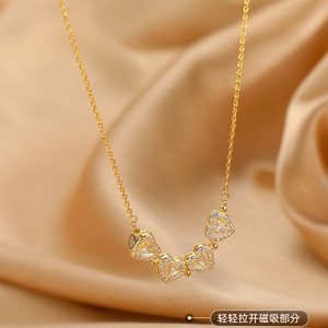 Four Leaf Clover Necklace With Full Diamonds For Women Gift Qixi Festival Jewelry Silver Chain 10cm Extended - Product Image 2