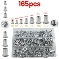 Kit Surtido de 165 Tuercas Remachables de Aluminio, Juego de Tuercas Remachables Roscadas Métricas M3-M12 para Automoción, Electrónica 3C y Mantenimiento Industrial