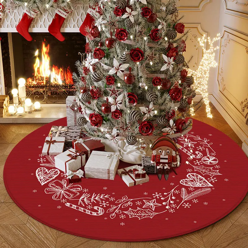 2023 Christmas Home Decoration Custom Carpets Red Round Indoor Soft Christmas Tree Skirt Mats