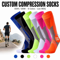 Chaussettes de compression personnalisées avec logo, 6 couleurs, hauteur genou, pour le sport et la course, respirantes, en nylon