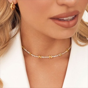 Custom Zircon Fixed Charm <b>Tennis</b> <b>Necklace</b> 18K <b>Gold</b> Plated 316L Stainless Steel Unisex Hiphop Jewelry - Product Image 3