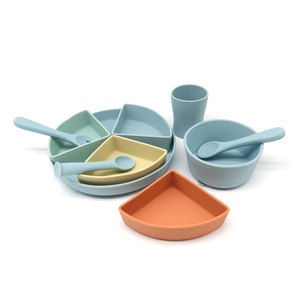 Bé ăn Silicone Bộ đồ ăn chia Tấm đặt trẻ em ăn bát muỗng nĩa cup bé ăn đặt - Product Image 5