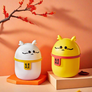 <b>Mini</b> Desktop Plastic Trash Can With Flip Lid Tiger Rabbit Dragon Design For Student Dorm <b>Storage</b> - Product Image 1