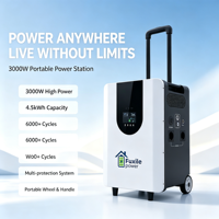Station d'alimentation portable sur roues 3000W 4.5kWh LiFePO4 à onde sinusoïdale pure, charge solaire max 1200W, générateur AC pour voiture, multi-charge