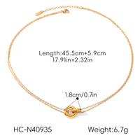 Set Perhiasan Kalung dan Gelang Choker Lingkaran Saling Terkait dari Baja Anti Karat Berlapis Emas PVD 18K H&C, Set Perhiasan Minimalis untuk Wanita