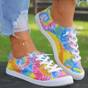 Zapatillas de lona transpirables y antideslizantes con cordones de mezclilla multicolor de alta calidad, estilo gipsy, con forma de barco y diseño de arcoíris. - Product Image 5
