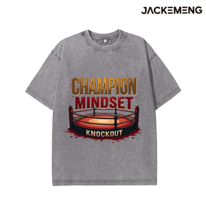 T-shirt en coton délavé surdimensionné avec imprimé citation « <span class=keywords><strong>Champion</strong></span> Mindset » sur le thème du sport, style streetwear rétro décontracté, vente en gros depuis l'entrepôt américain - Product Image 2