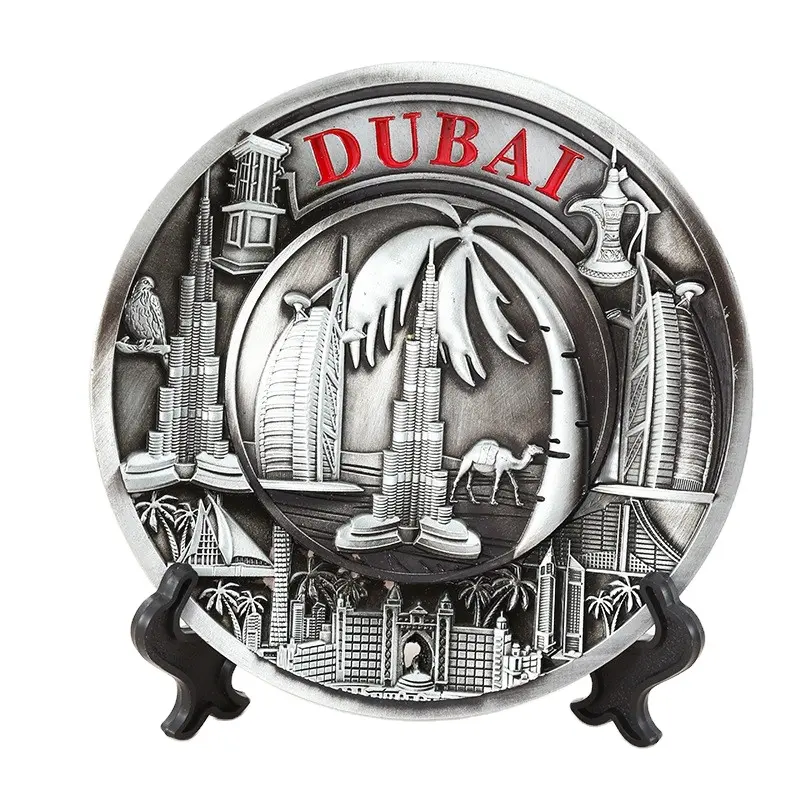 Produsen Dekoratif Antik Bulat Jerman Turis Souvenir Piring Logam Berdiri 3d Timbul Italia Perancis Dubai Piring Souvenir