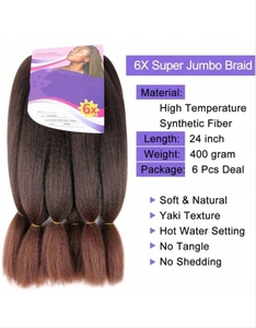Cheveux synthétiques pré-étirés Yaki pour tresses, 6 paquets/pack, 400 grammes, attaches incluses - Product Image 2