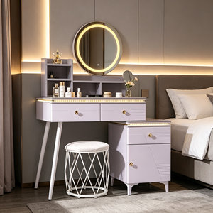 Modern <b>Makeup</b> <b>Vanity</b> With Lighted <b>Mirror</b> Storage Drawers Bedroom Dressing Table With Stool - Product Image 4