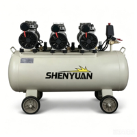 Compresseur d'air portable haut de gamme SHENYUAN à piston, refroidi par air, sans huile, silencieux, alimenté en courant alternatif, avec moteur PLC et réservoir, 220V/110V