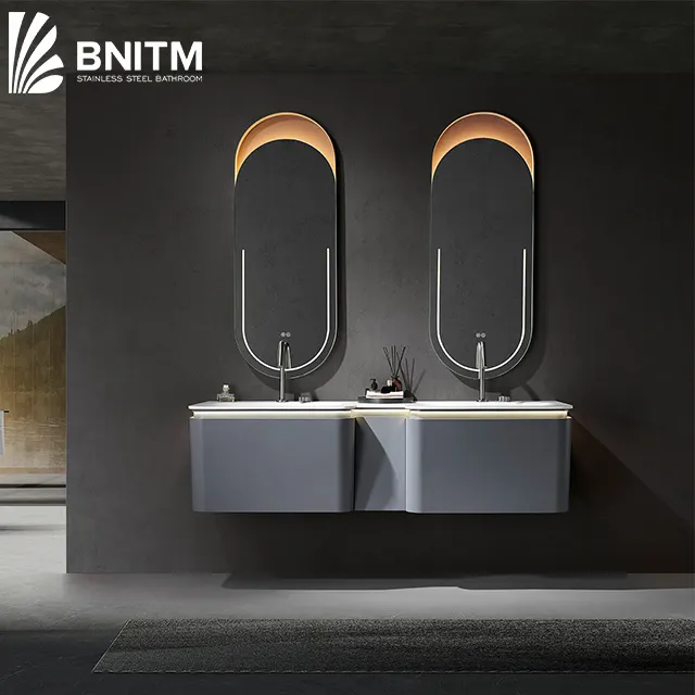 BNITM 2023 Novo Estilo De Design De Luxo Vaidade Espelho Do Banheiro Armário Com Bacia Dupla Pia Montado Na Parede Para Maquiagem